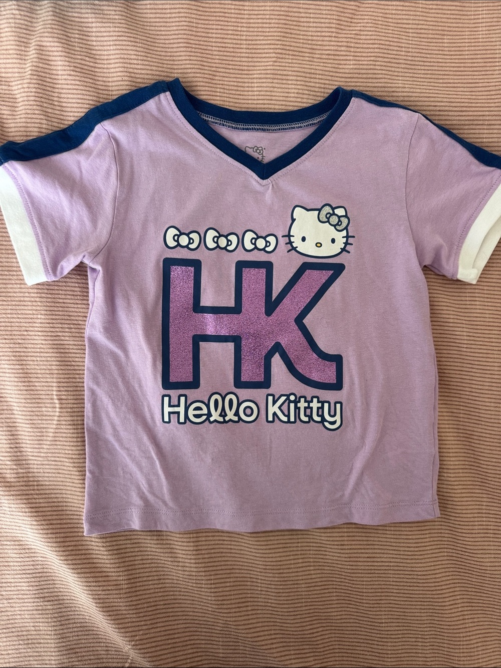 Hello Kitty Lavender Short Sleeve Tee with Navy Trim